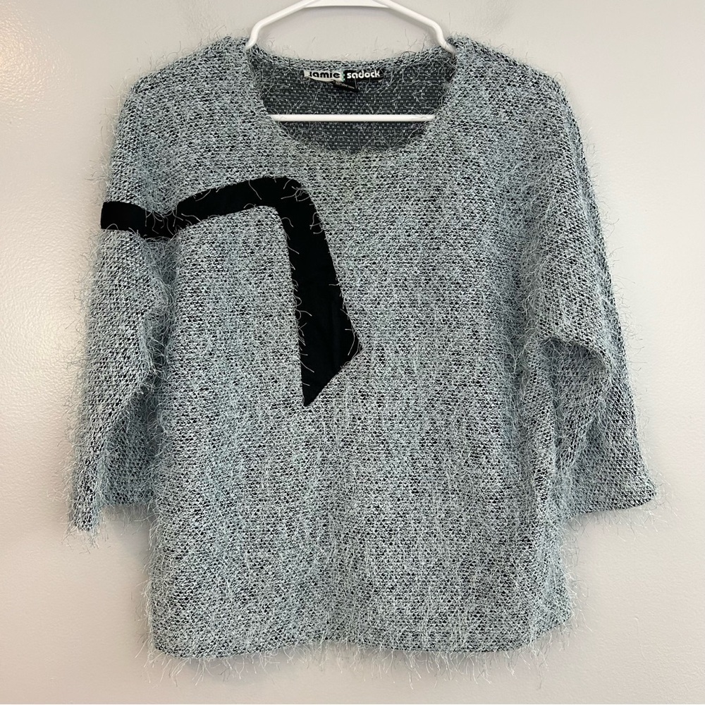 Jamie Sadock Vintage 80's Pale Blue Fringe Pullover Sweater Size Medium